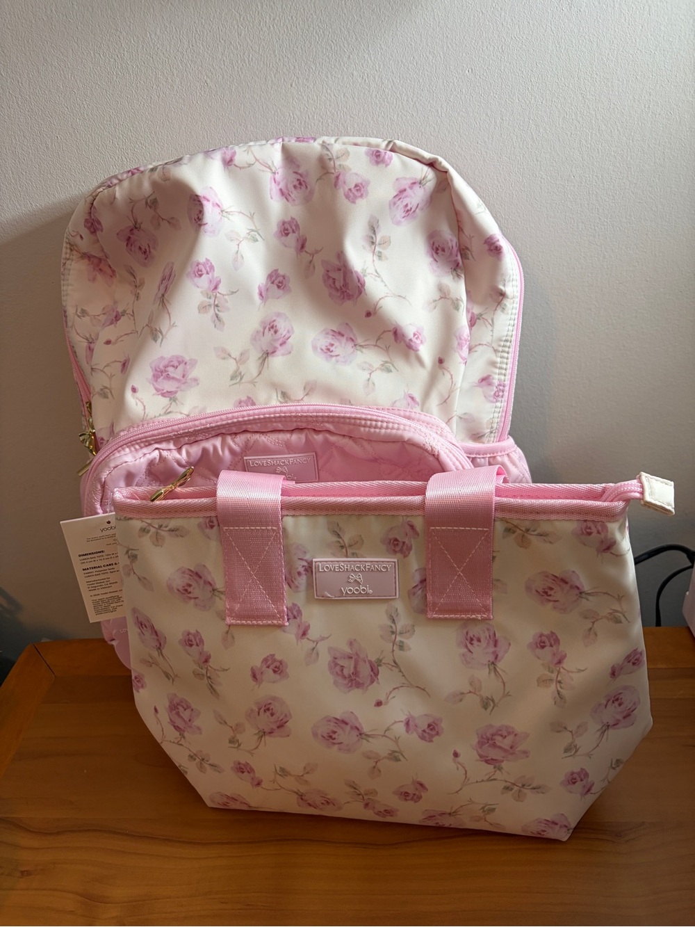 Loveshackfancy X Target Pink Backpack and Lunch Tote Yoobi Ribbon Rosa Flora NWT